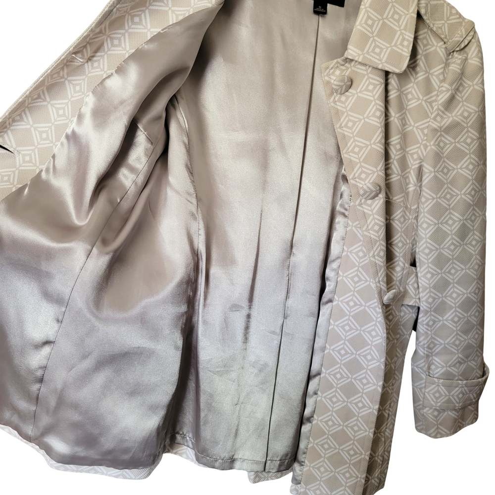 Womens Hip Length Trench Coat Diamond Pattern Banana Republic Size M - Picture 8 of 12